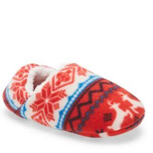 NEW Nordstrom Convertible Microfleece Slippers Red Bloom Reindeer Fair Isle Knit
